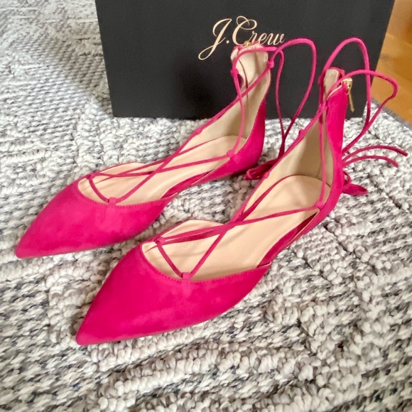 J. Crew Shoes - J Crew Suede Lace up Pointed-Toe Flats